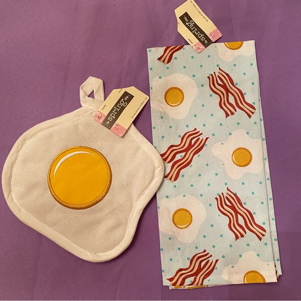 Egg and bacon dish towel & pot holder
